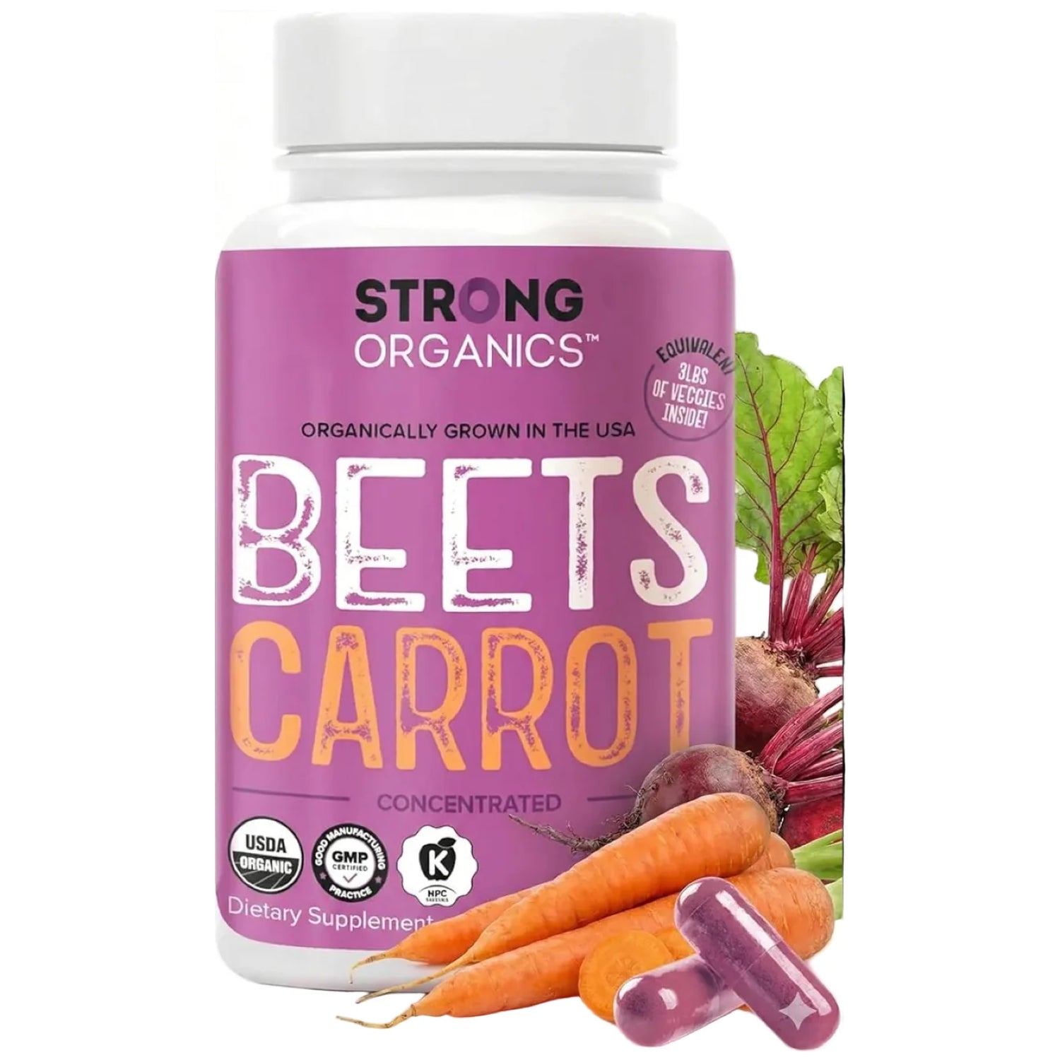Organic Beet Root & Carrot Juice Powder – USA Grown, Raw Cold Pressed 120ct Vegan